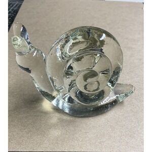 Snail Paperweight - Clear Glass Very Light Green Tint Decor Fanciful Animals